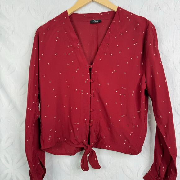 Rails Sloane Top Rogue Gradient Stars Button Shirt Size XS Tie Front Blouse - Picture 5 of 13